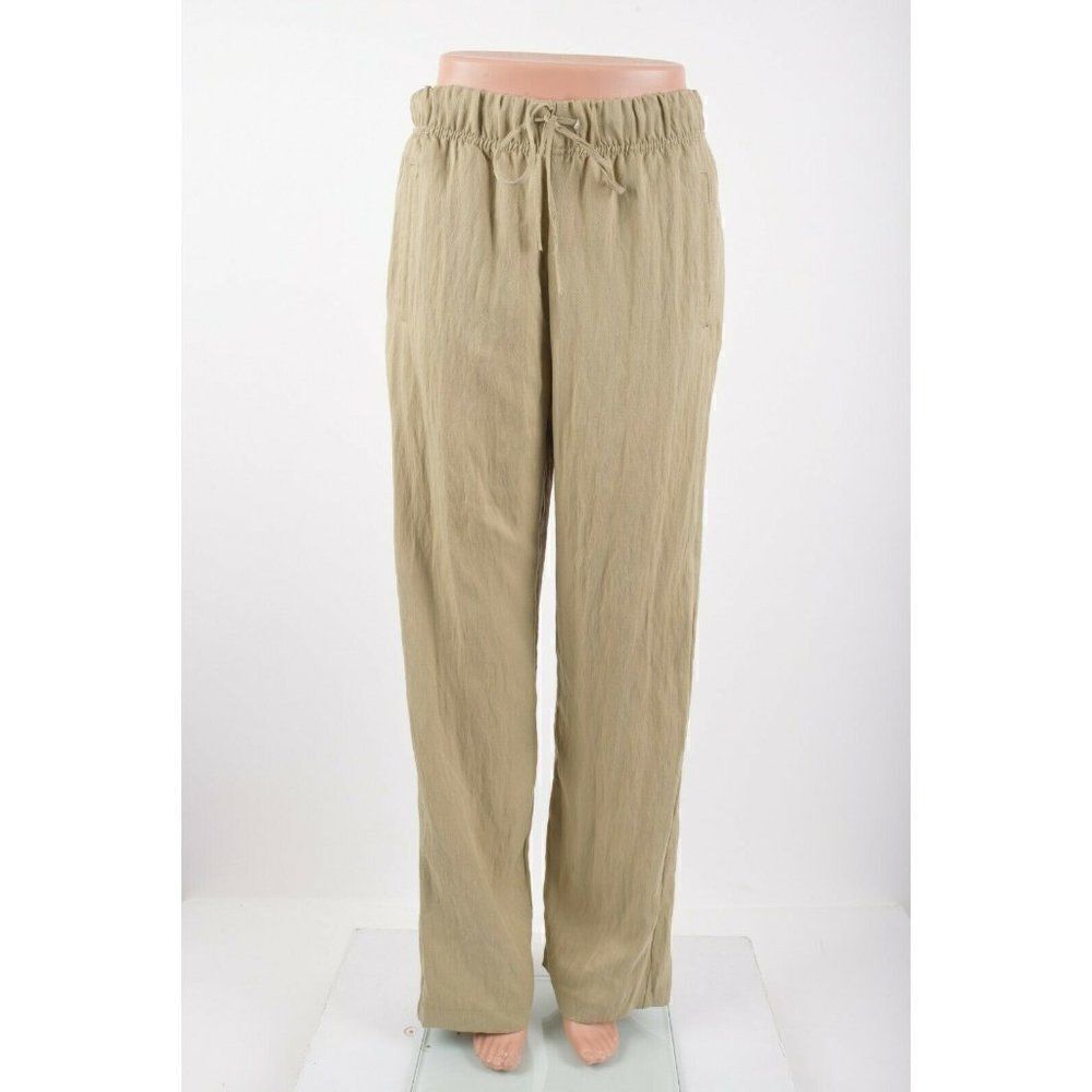 Zara Womens Slit Pants Tan Brown Straight M Hi Waist Elastic Waist 7102/160 NWT